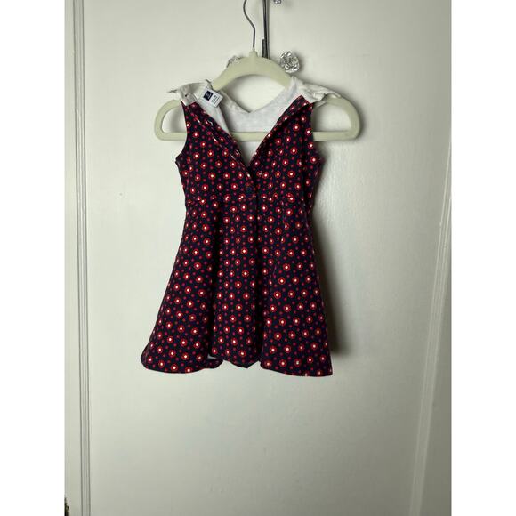 Janie and Jack Blue Red Mod Floral Collared Sleeveless Preppy Dress 12-18 MOS - Picture 5 of 6